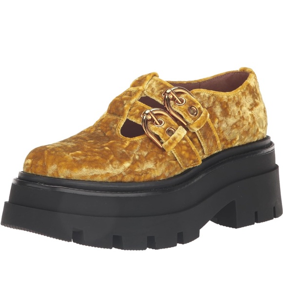 OBO NEW IN BOX! Sam Edelman Circus NY Bryce Mary Jane mustard velvet platforms - Picture 3 of 4